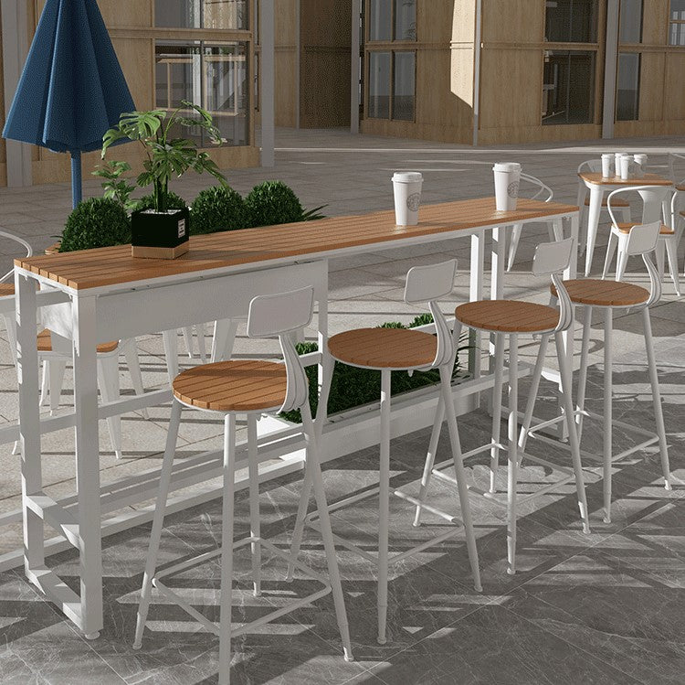 White Modern Pub Height Dining Table Outdoor Wood Footrest Bar Height Cocktail Table