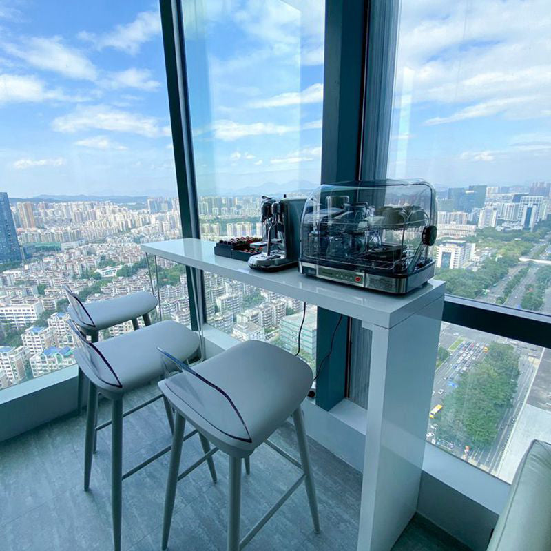 Modern White Counter Height Table Metal and Wood Indoor Rectangle Pub Bar Table