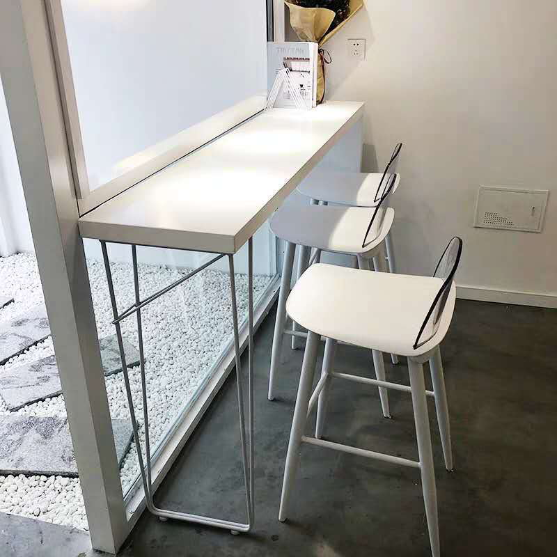 Modern White Counter Height Table Metal and Wood Indoor Rectangle Pub Bar Table