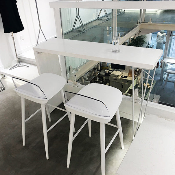 Modern White Counter Height Table Metal and Wood Indoor Rectangle Pub Bar Table