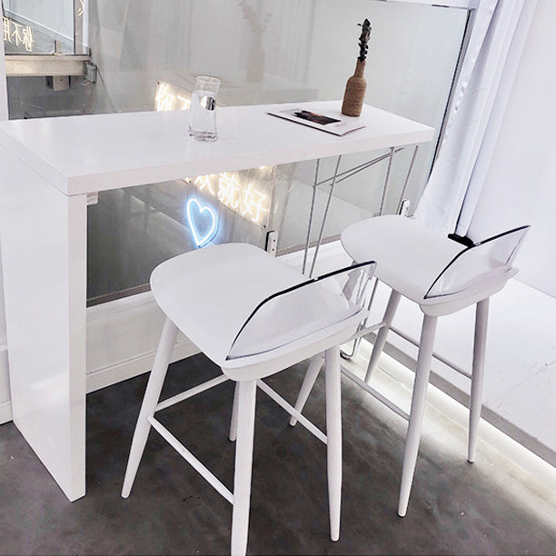 Modern White Counter Height Table Metal and Wood Indoor Rectangle Pub Bar Table