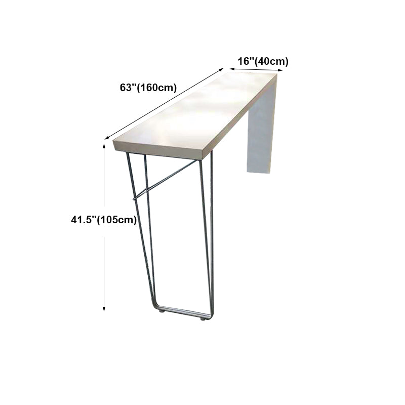 Modern White Counter Height Table Metal and Wood Indoor Rectangle Pub Bar Table