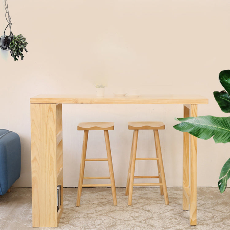 Modern Solid Wood Rectangle Counter Table Natural Storage Bistro Bar Height Cocktail Table