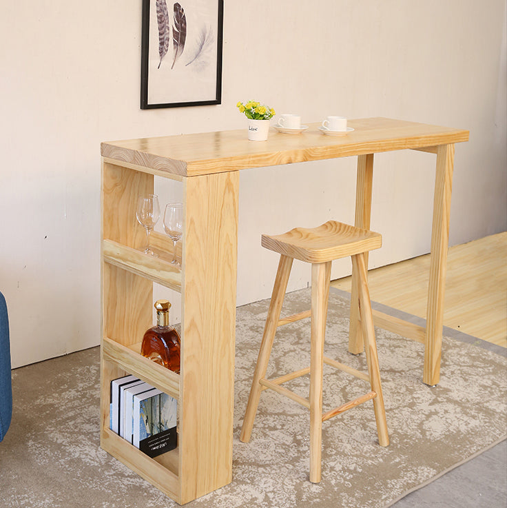 Modern Solid Wood Rectangle Counter Table Natural Storage Bistro Bar Height Cocktail Table