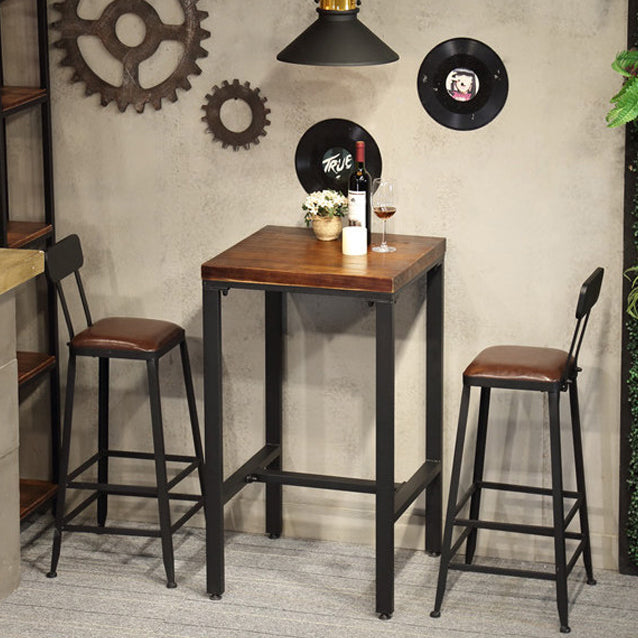 Modern Squared Bar Dining Table Indoor Wood Bar Height Table with Iron Base 42-Inch Top