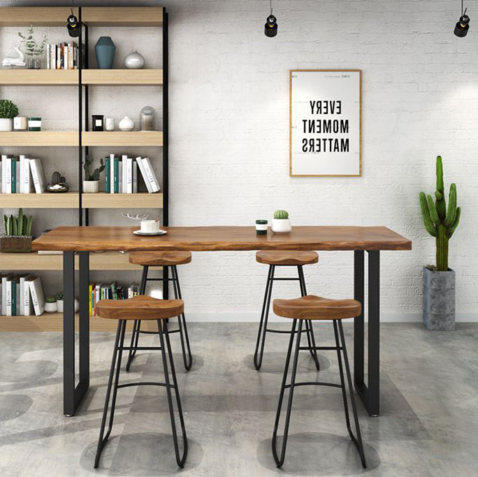 Indoor Rectangle Sled Bistro Accent Dining Table Wood Modern Cocktail Bar Table in Brown