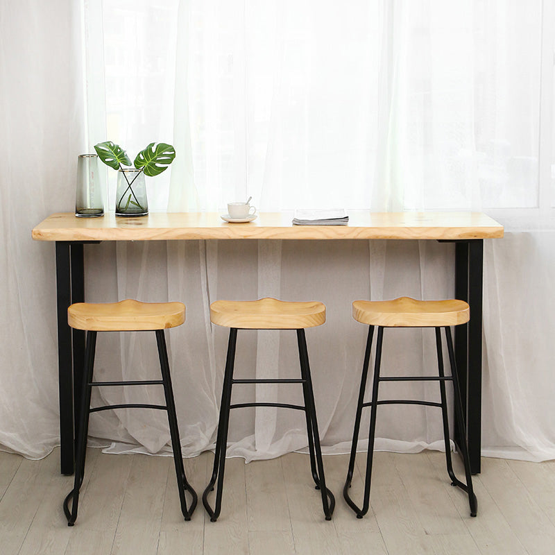 Modern Rectangle Bar Dining Table Wood Sled Bar Height Pub Table with Iron Base