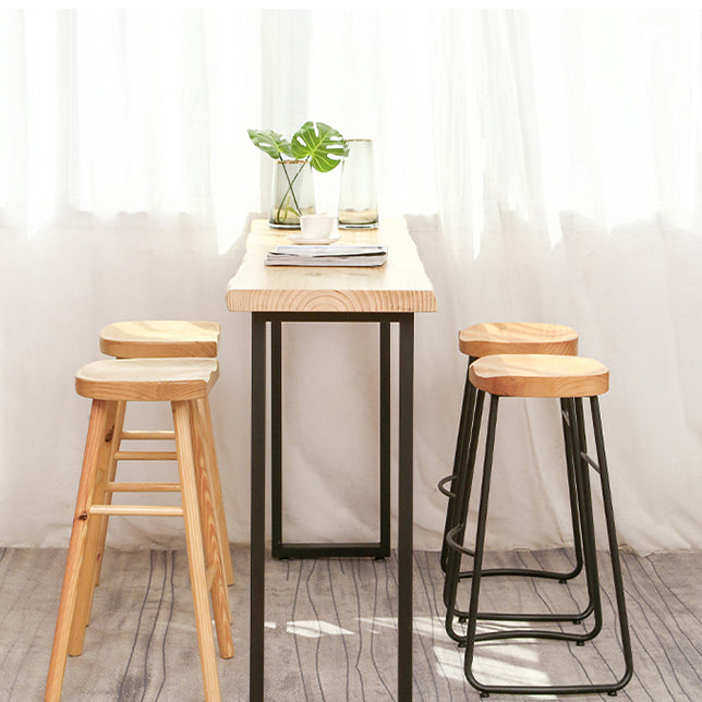 Modern Rectangle Bar Dining Table Wood Sled Bar Height Pub Table with Iron Base