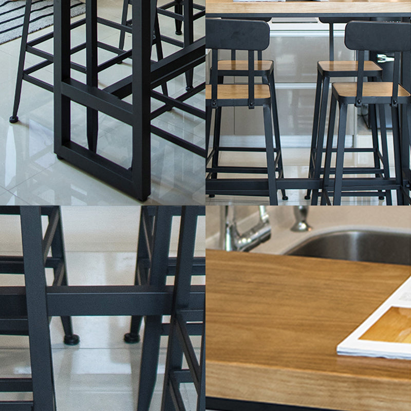 Modern Rectangle Bar Dining Table Wood Trestle Bar Height Pub Table with Iron Base