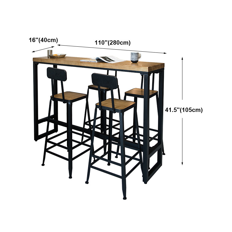 Modern Rectangle Bar Dining Table Wood Trestle Bar Height Pub Table with Iron Base