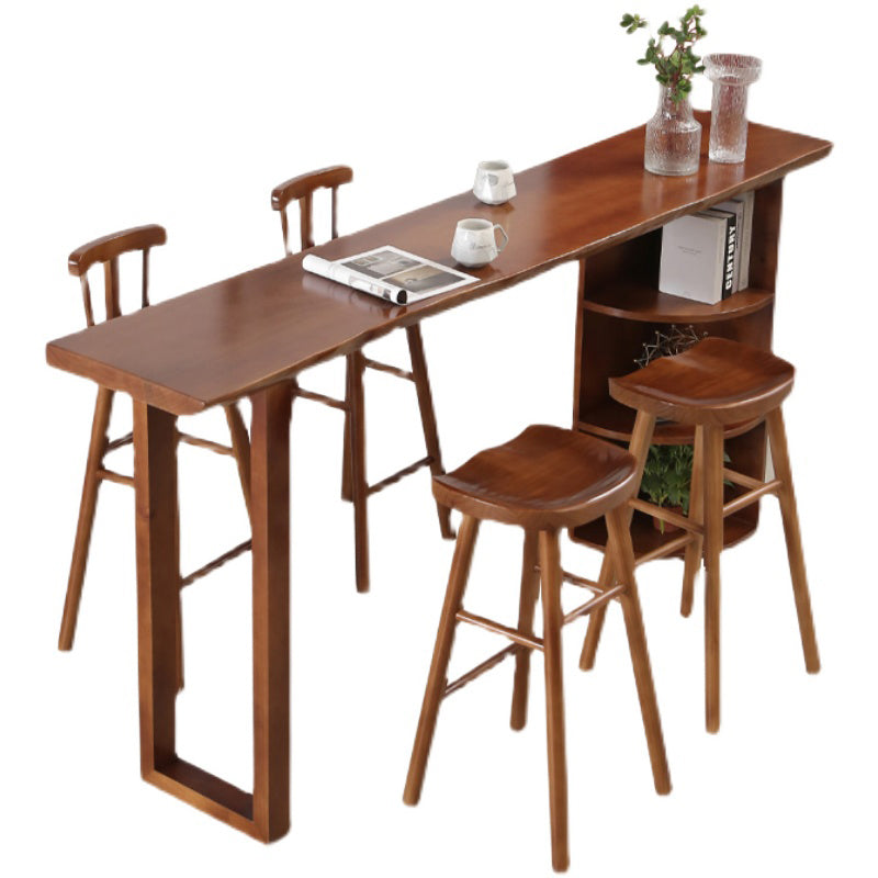 Contemporary Rectangle Bar Dining Table Wood Bar Height Table with Shelves