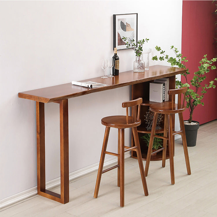 Contemporary Rectangle Bar Dining Table Wood Bar Height Table with Shelves