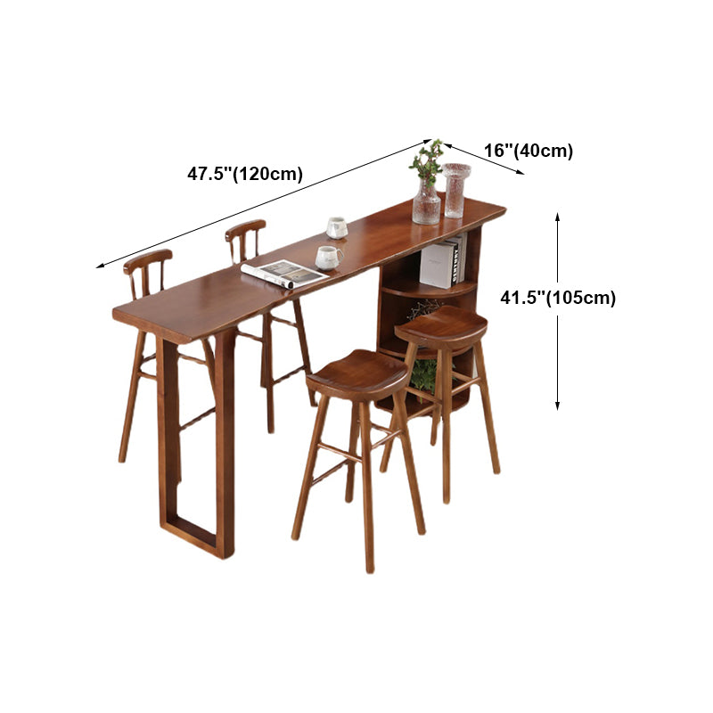 Contemporary Rectangle Bar Dining Table Wood Bar Height Table with Shelves