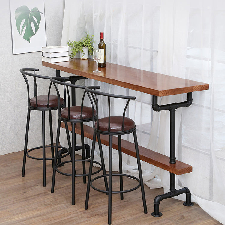 Modern Rectangle Bar Dining Table Wood Bar Height Table with Tube-Shaped Base