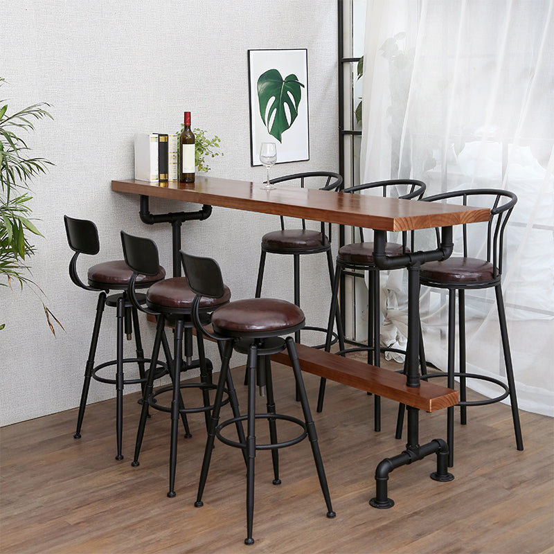 Modern Rectangle Bar Dining Table Wood Bar Height Table with Tube-Shaped Base