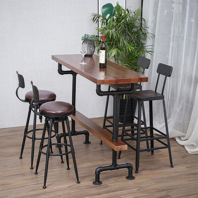 Modern Rectangle Bar Dining Table Wood Bar Height Table with Tube-Shaped Base