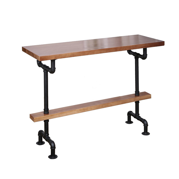 Modern Rectangle Bar Dining Table Wood Bar Height Table with Tube-Shaped Base