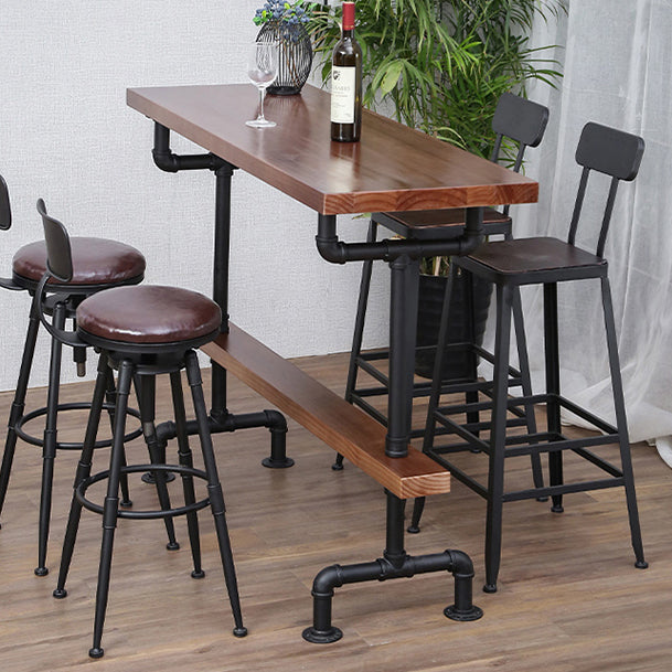 Modern Rectangle Bar Dining Table Wood Bar Height Table with Tube-Shaped Base