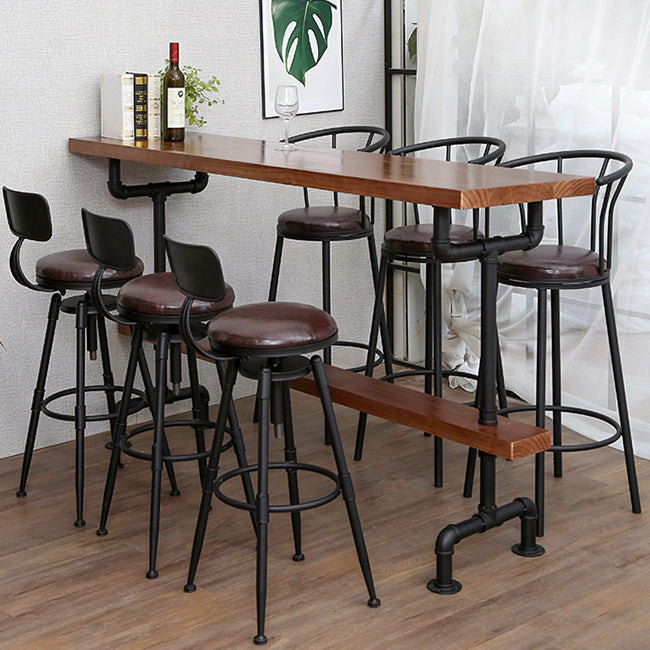 Modern Rectangle Bar Dining Table Wood Bar Height Table with Tube-Shaped Base