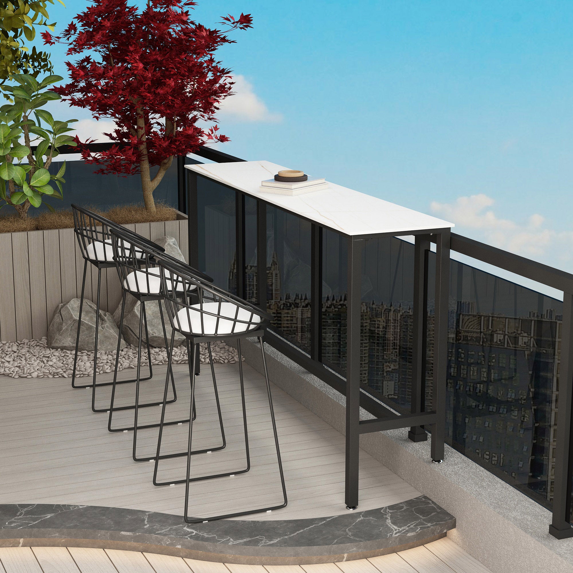 Rectangle Stone Modern Cocktail Bar Table Footrest Trestle Pub Height Dining Table