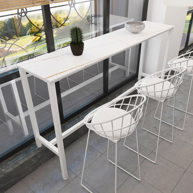 Rectangle Stone Modern Cocktail Bar Table Footrest Trestle Pub Height Dining Table