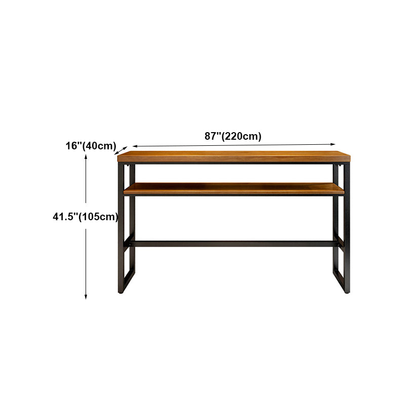 Modern Rectangle Bar Dining Table Wood Trestle Bar Height Table with Shelves