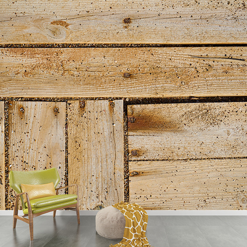 3D Mural Light Color Wood Grain Mural Mildew Resistant Decorative Bathroom Floor Mural