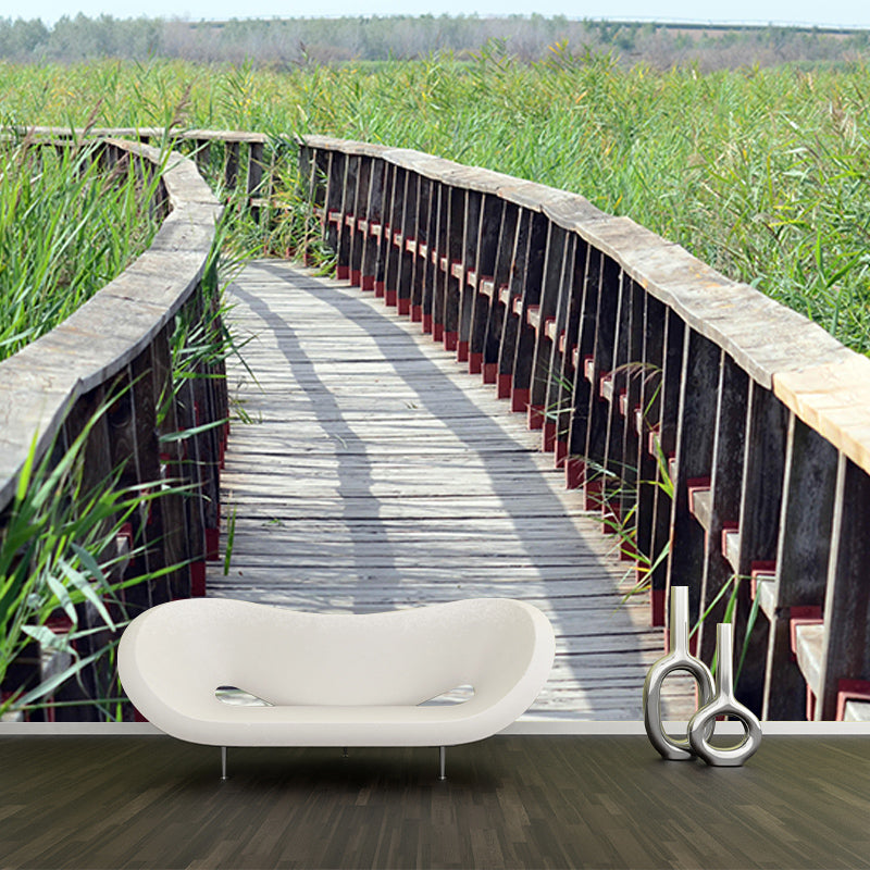 Wooden Bridge Space Extension Mural Wallpaper Mildew Resistant Decorative Wall Covering