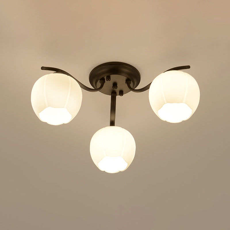 Glass Spherical Semi-Flush Mount Light Simple Living Room Ceiling Light in Black