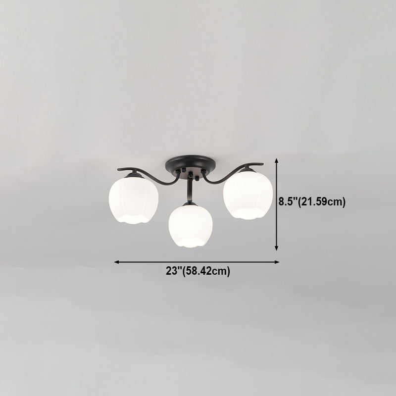 Glass Spherical Semi-Flush Mount Light Simple Living Room Ceiling Light in Black