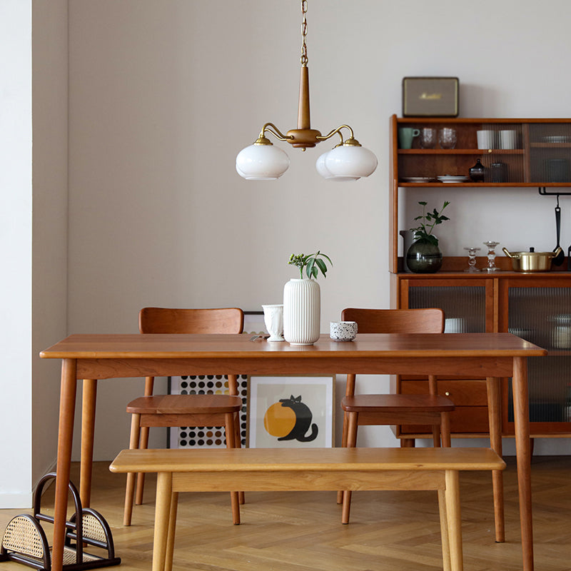 Brass Japanese Chandelier Bowl Shape Multi Light Hanging Light with Wood for Restaurant