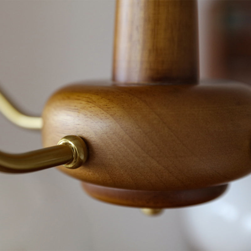 Brass Japanese Chandelier Bowl Shape Multi Light Hanging Light with Wood for Restaurant