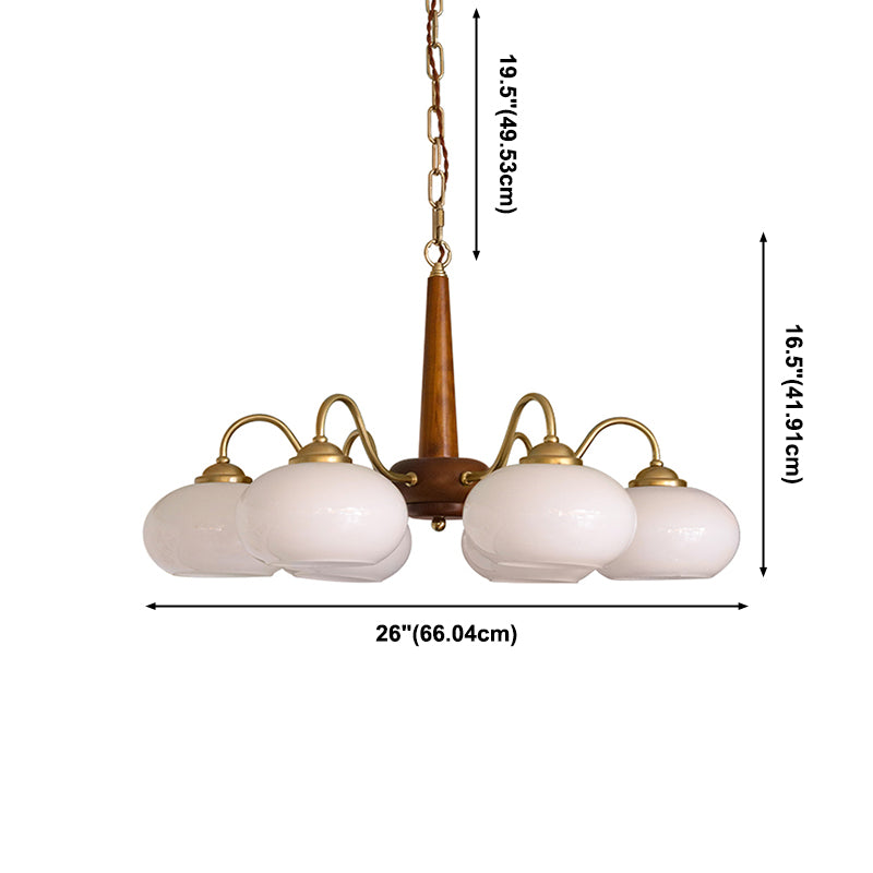 Brass Japanese Chandelier Bowl Shape Multi Light Hanging Light with Wood for Restaurant