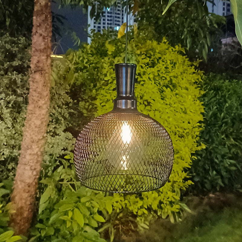 Industrial Style Black Pendant Light 1 Light Mesh Screen Solar Energy Hanging Light