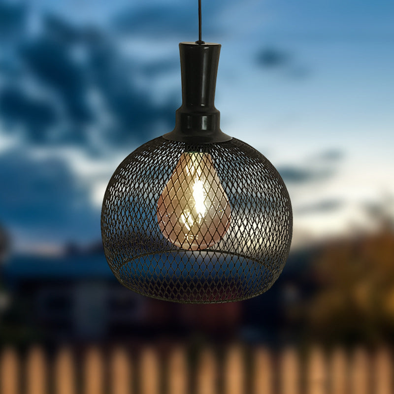 Industrial Style Black Pendant Light 1 Light Mesh Screen Solar Energy Hanging Light