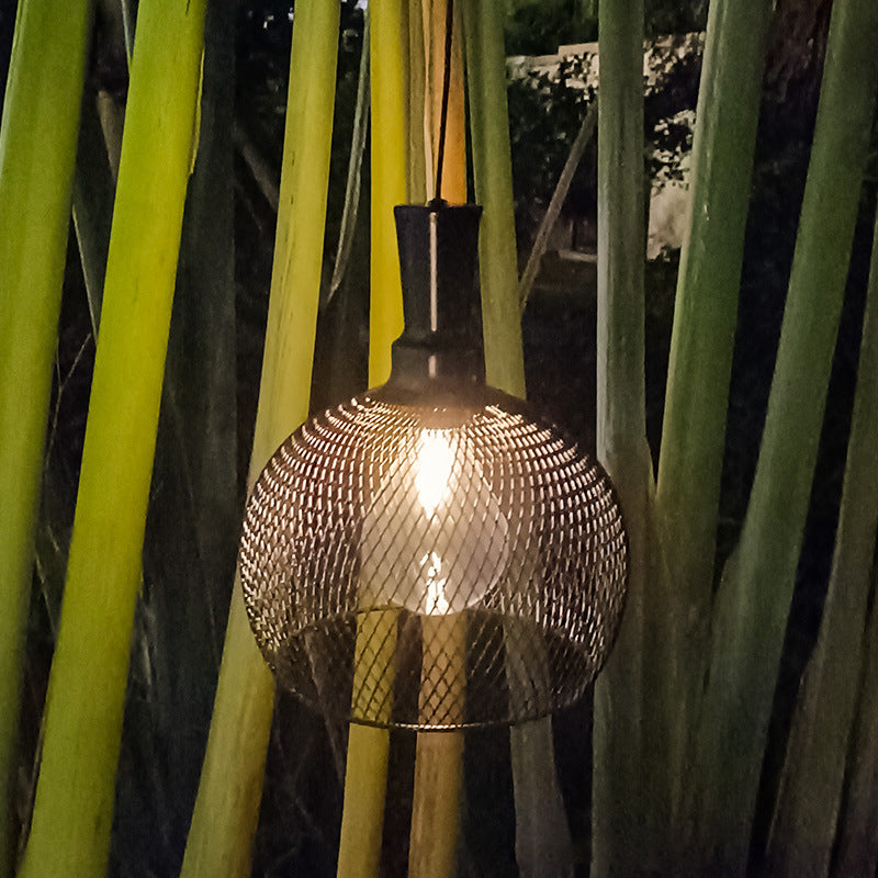 Industrial Style Black Pendant Light 1 Light Mesh Screen Solar Energy Hanging Light