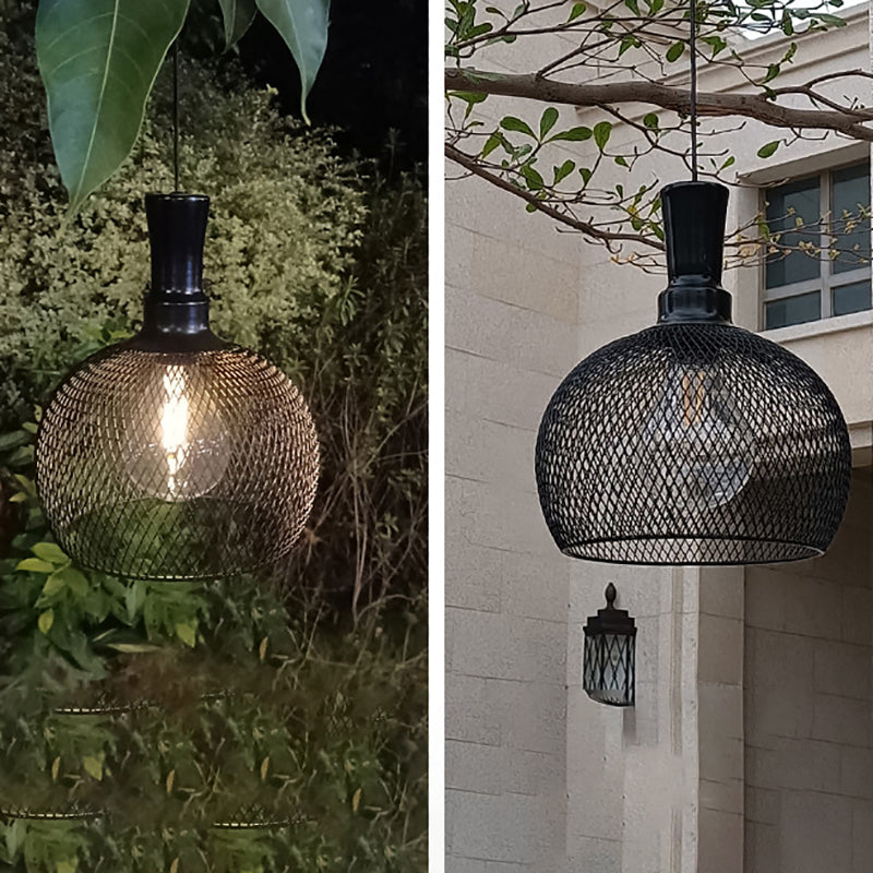 Industrial Style Black Pendant Light 1 Light Mesh Screen Solar Energy Hanging Light