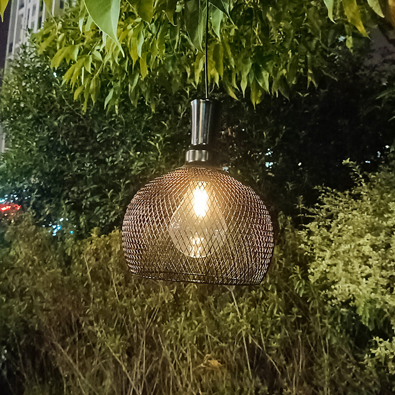 Industrial Style Black Pendant Light 1 Light Mesh Screen Solar Energy Hanging Light