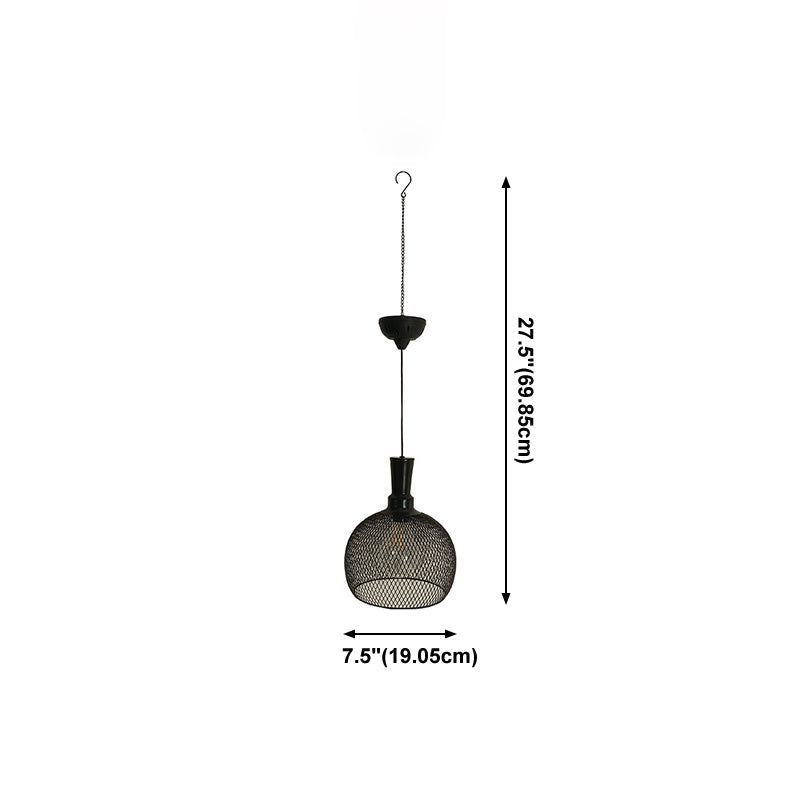 Industrial Style Black Pendant Light 1 Light Mesh Screen Solar Energy Hanging Light