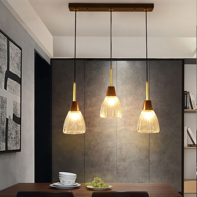 Salle à manger suspendue lampe nordique en noyer en bois clair avec une petite teinte en verre