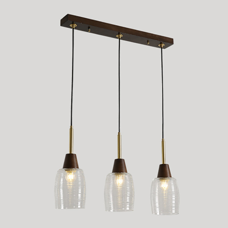 Salle à manger suspendue lampe nordique en noyer en bois clair avec une petite teinte en verre