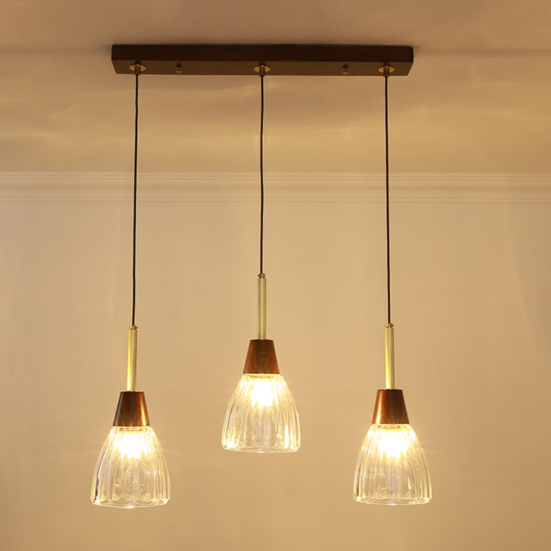 Salle à manger suspendue lampe nordique en noyer en bois clair avec une petite teinte en verre