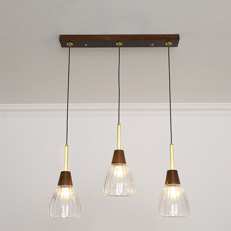 Salle à manger suspendue lampe nordique en noyer en bois clair avec une petite teinte en verre