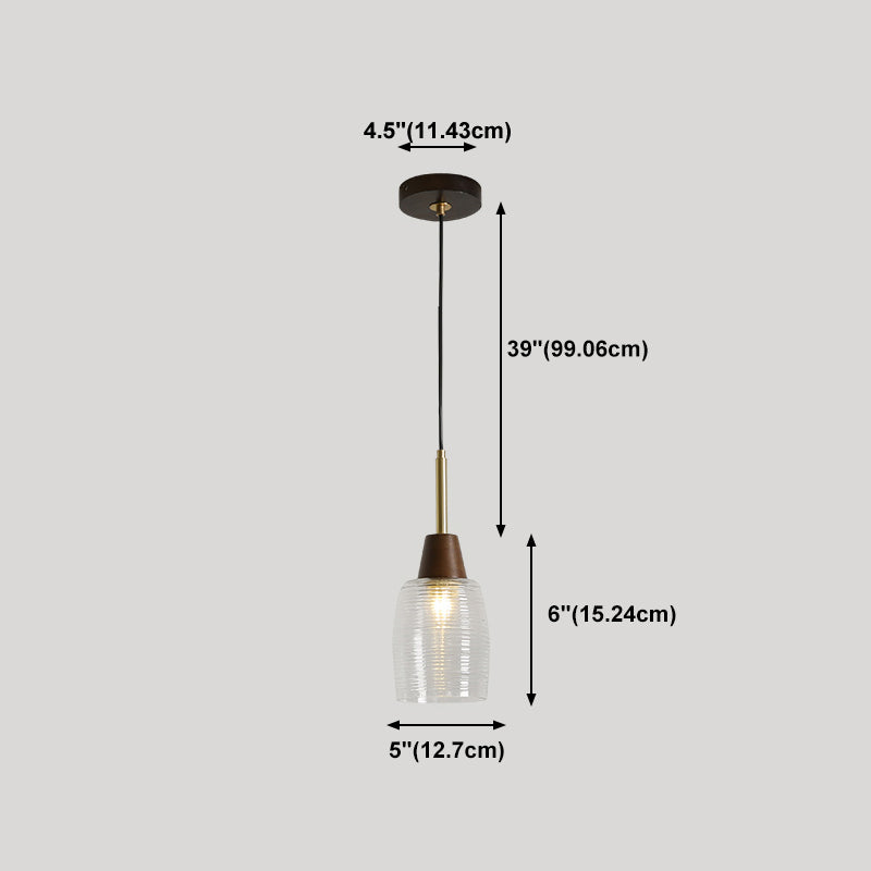 Salle à manger suspendue lampe nordique en noyer en bois clair avec une petite teinte en verre
