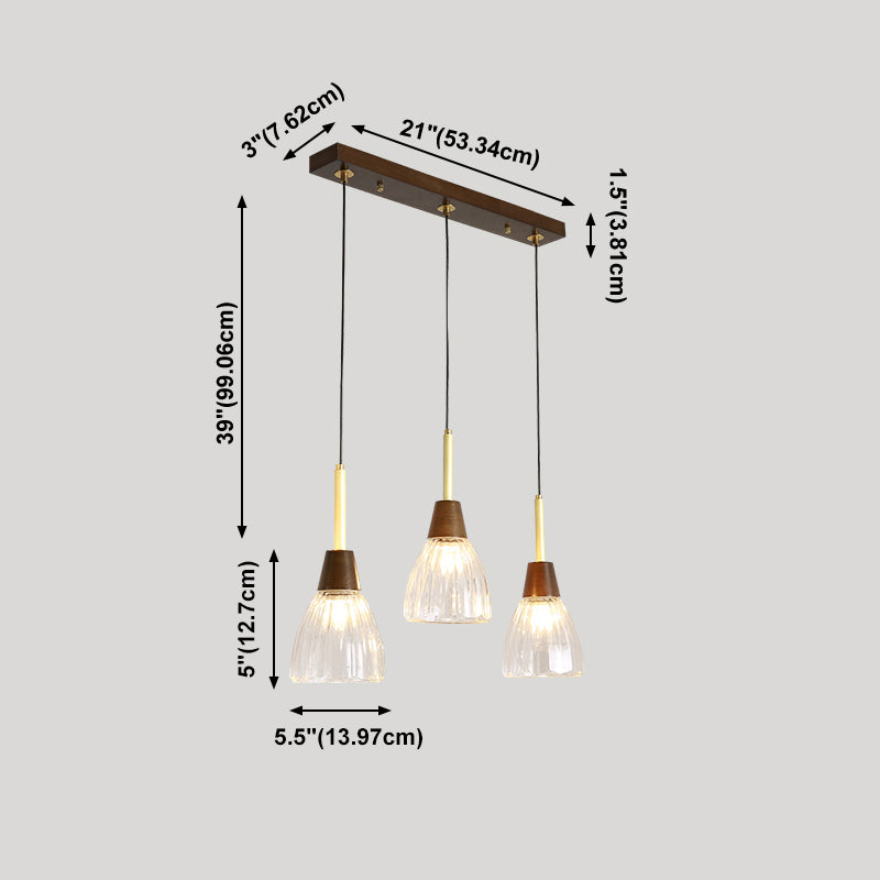 Salle à manger suspendue lampe nordique en noyer en bois clair avec une petite teinte en verre