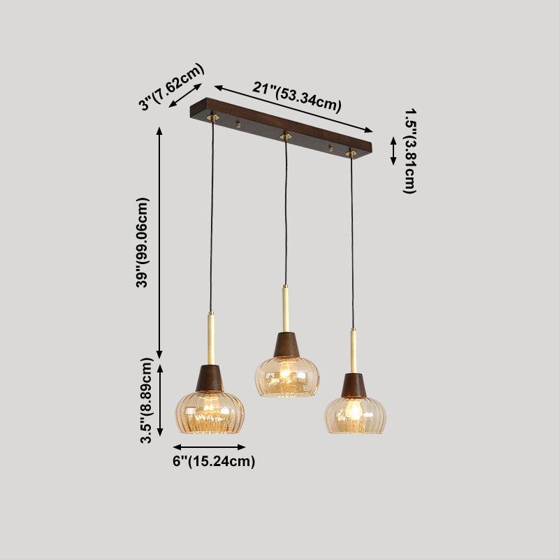 Salle à manger suspendue lampe nordique en noyer en bois clair avec une petite teinte en verre