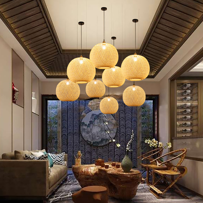 Bamboo Creative Hanging Light Modern Geométric Geometric Pendant Light for Dining Room Coffee Shop