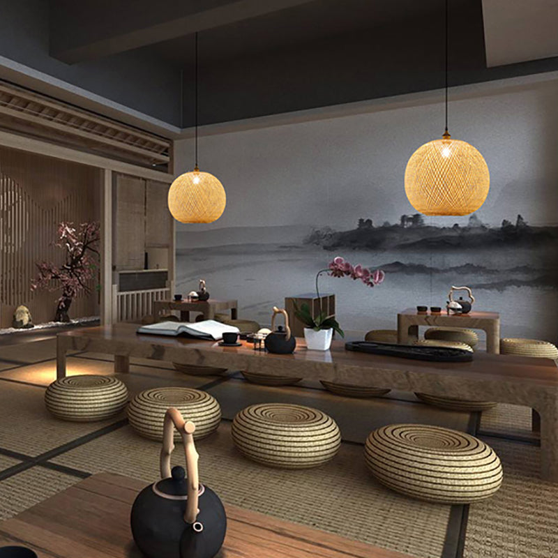 Bamboo Creative Hanging Light Modern Geométric Geometric Pendant Light for Dining Room Coffee Shop