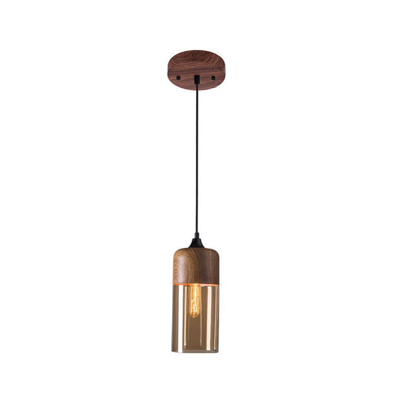 La lampe suspension de la suspension nordique en bois nordique 1-Light Light avec une teinte en verre géométrique