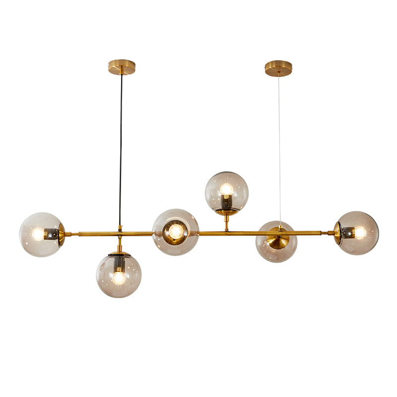 Salle à manger Island Light Nordic Style Gold Island Éclairage avec une teinte en verre sphérique